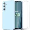 Case and 2 Tempered Glasses for Samsung Galaxy A15 4G-5G, Ultra Slim Shockproof Anti-Scratch Protection Sky Blue