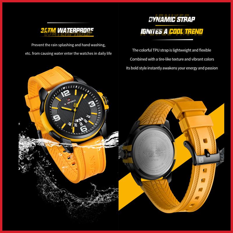 Naviforce Часы для мужчин, повседневные водонепроницаемые наручные часы с календарем, подарки для мальчиков 9215T