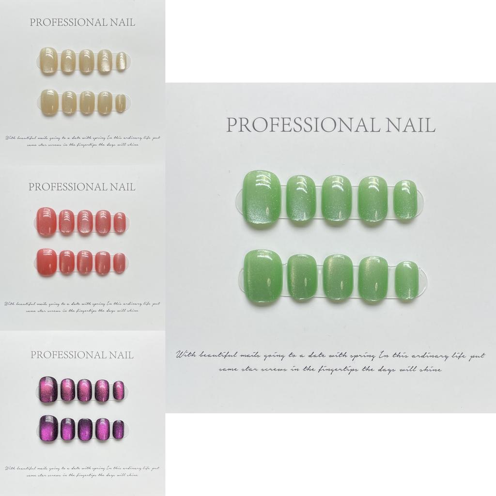 Handcrafted Short Cat Eye Nail Art Rainbow Colors Xs/s/m Sizes