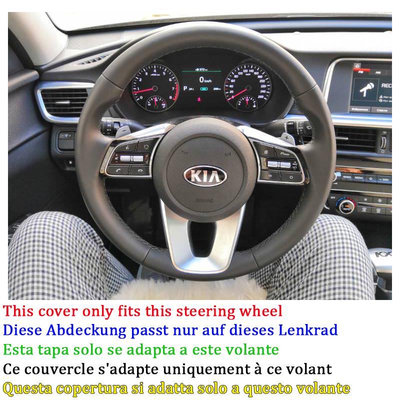 Black Forged Carbon Leather Hand-stitched Steering Wheel Cover for Kia Forte Seltos Optima Ceed 3 Proceed Xceed Optima 5 Cerato