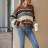 Women Sweater Round Neck Long Sleeve Knitted Tops Striped Print