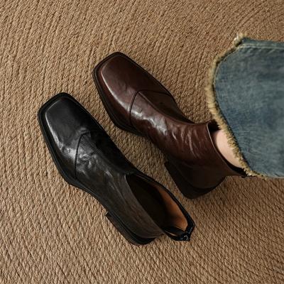 Модная осенне-зимняя уютная мягкая кожа женские ботильоны модные туфли с квадратным носком современные эластичные облегающие короткие ботильоны для женщин