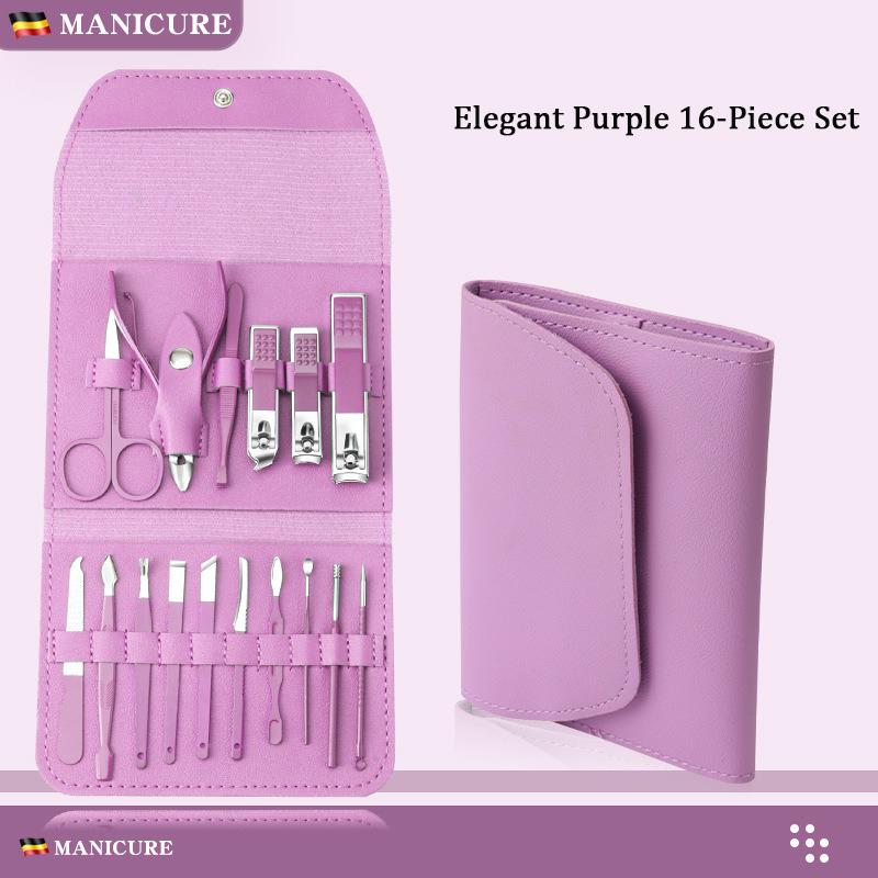 Manicure Full Set of Nail Clippers Green Folding Package 16 Pcs Set Nail Clippers Cutter Set