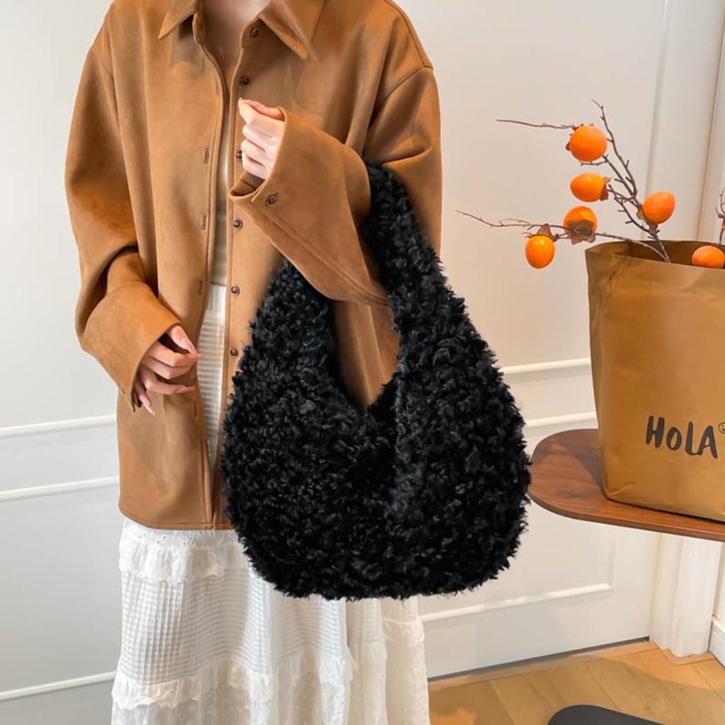 Plush Shoulder Bag Women Plush Large Capacity Daily Commute