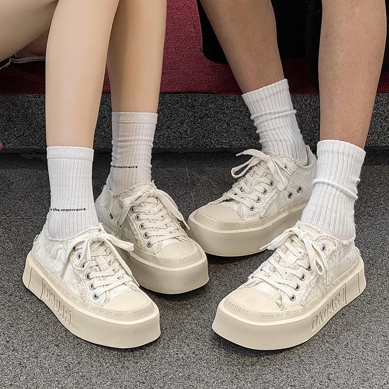 58106 нишевые оригинальные парусиновые туфли с квадратным носком для мужчин и женщин, для пар, на толстой подошве, белые, повседневные, универсальные, кеды