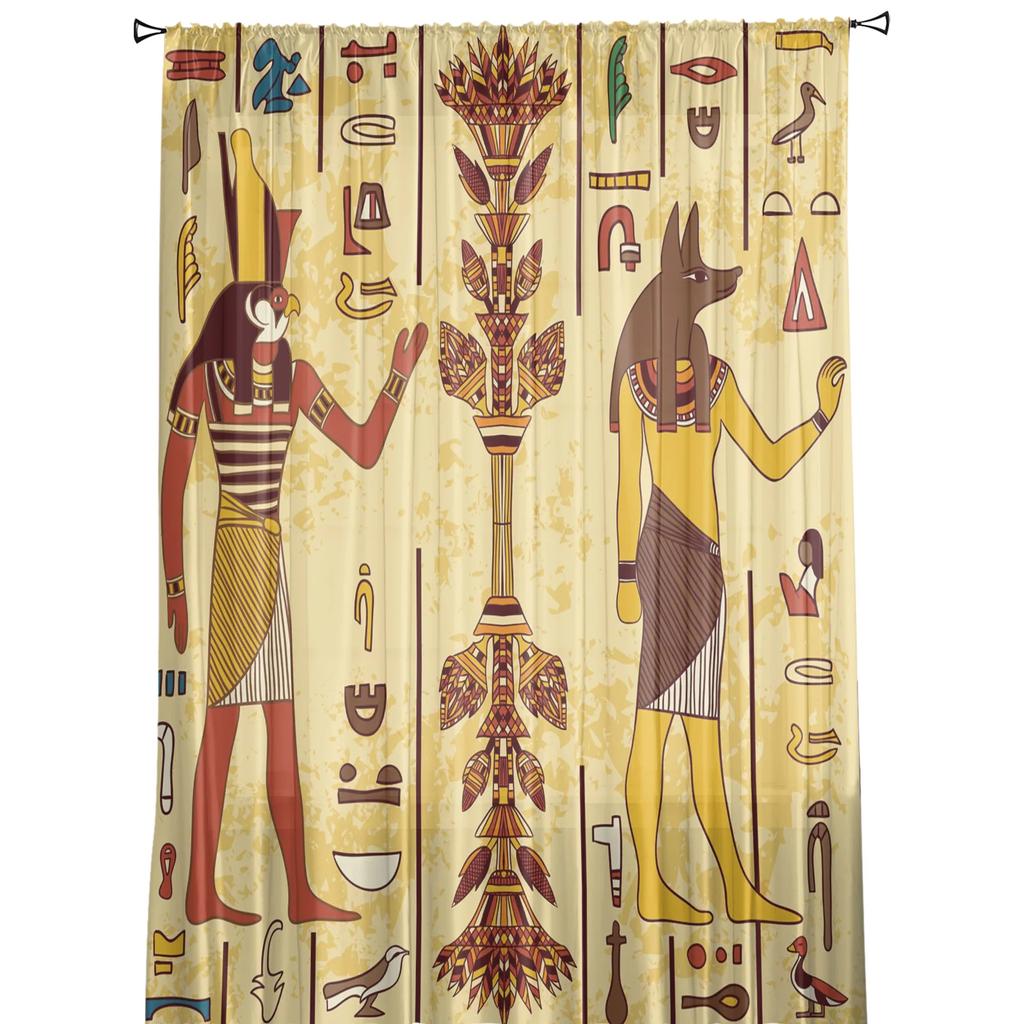 Египетский Фараон Желтая Фреска Древний Тюль Прозрачные Шторы для Декора Гостиной Оконная Штора для Спальни Вуаль Органза Драпировки