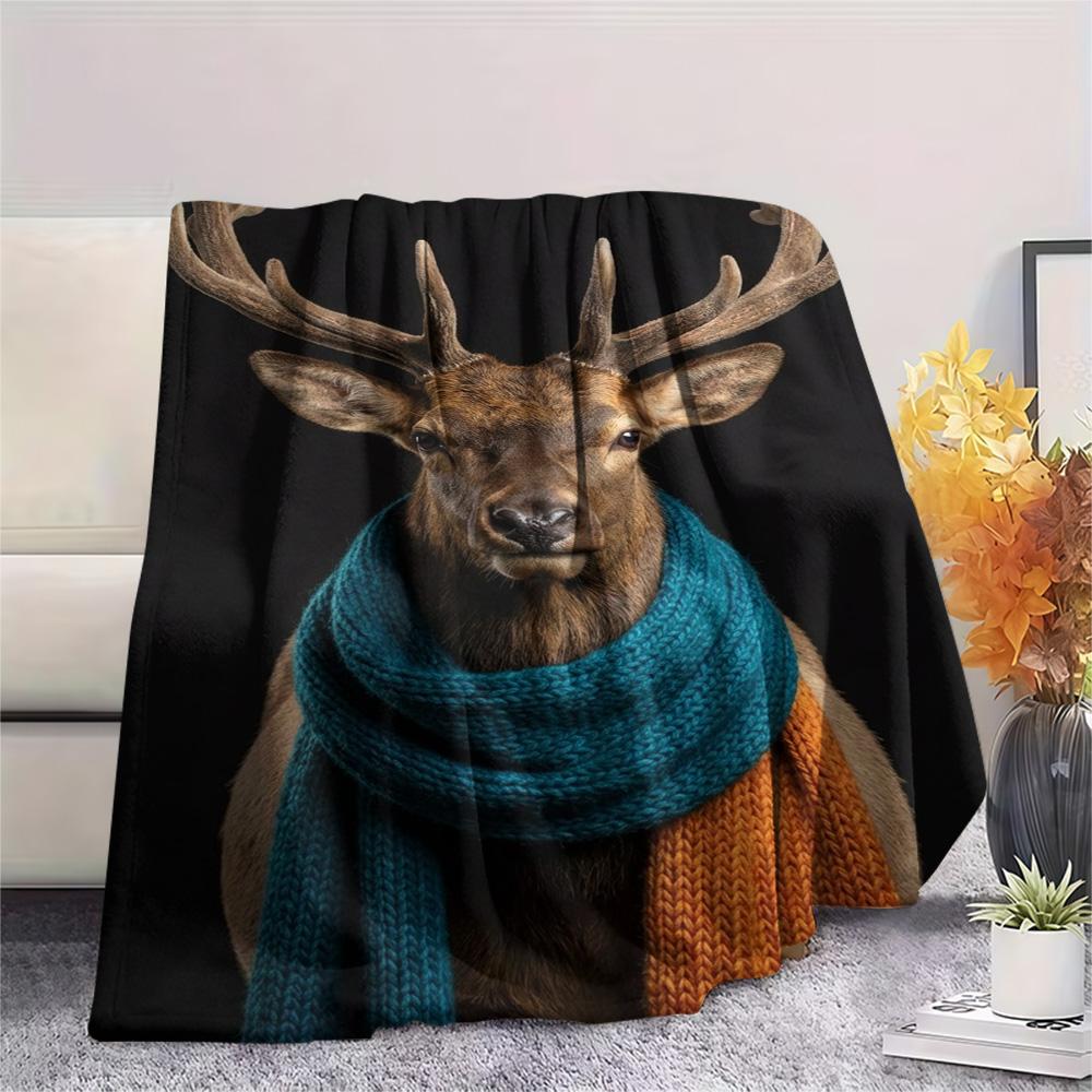 1PC Whimsical Wild Portrait Print FlAannel Blanket, High quality Comfortable for All Seasons, Home Decor, Warmth and Comfort