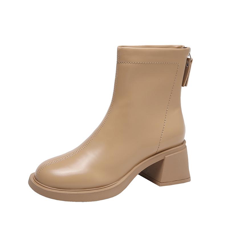 Новые женские ботинки Martin на молнии, осень/зима, корейская версия, кожаные короткие ботинки на среднем каблуке, резиновая мягкая подошва, низкие женские ботинки Martin