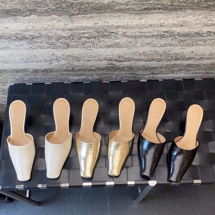 Кремовые женские полушлепанцы с квадратным носком, весенняя уличная обувь 2025, мюли на шпильке