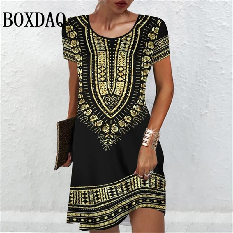 Женские платья с коротким рукавом, летняя женская одежда, винтажное модное платье трапециевидной формы с цветочным принтом, повседневные женские свободные платья больших размеров