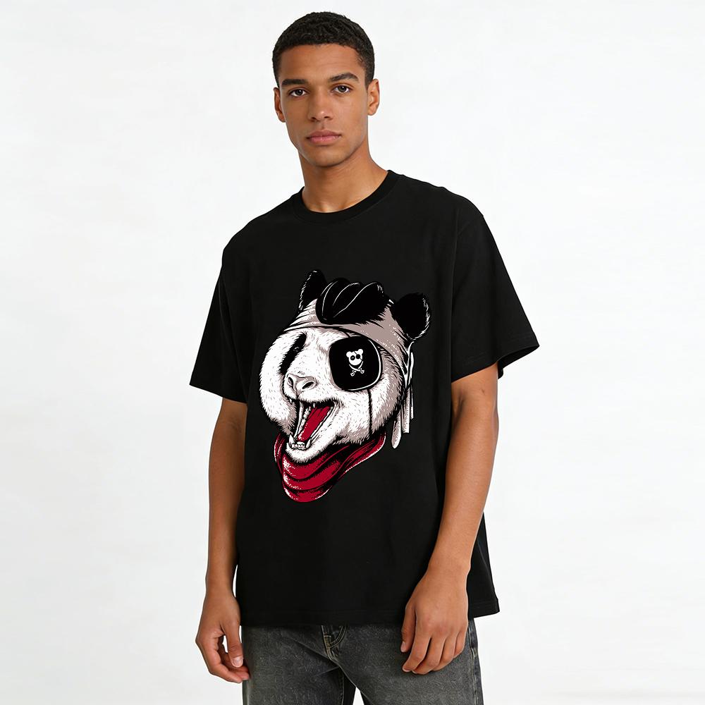 Funny Pirate Panda Print Cool Streetwear Unisex Short Sleeve Top Pure cotton T-shirt