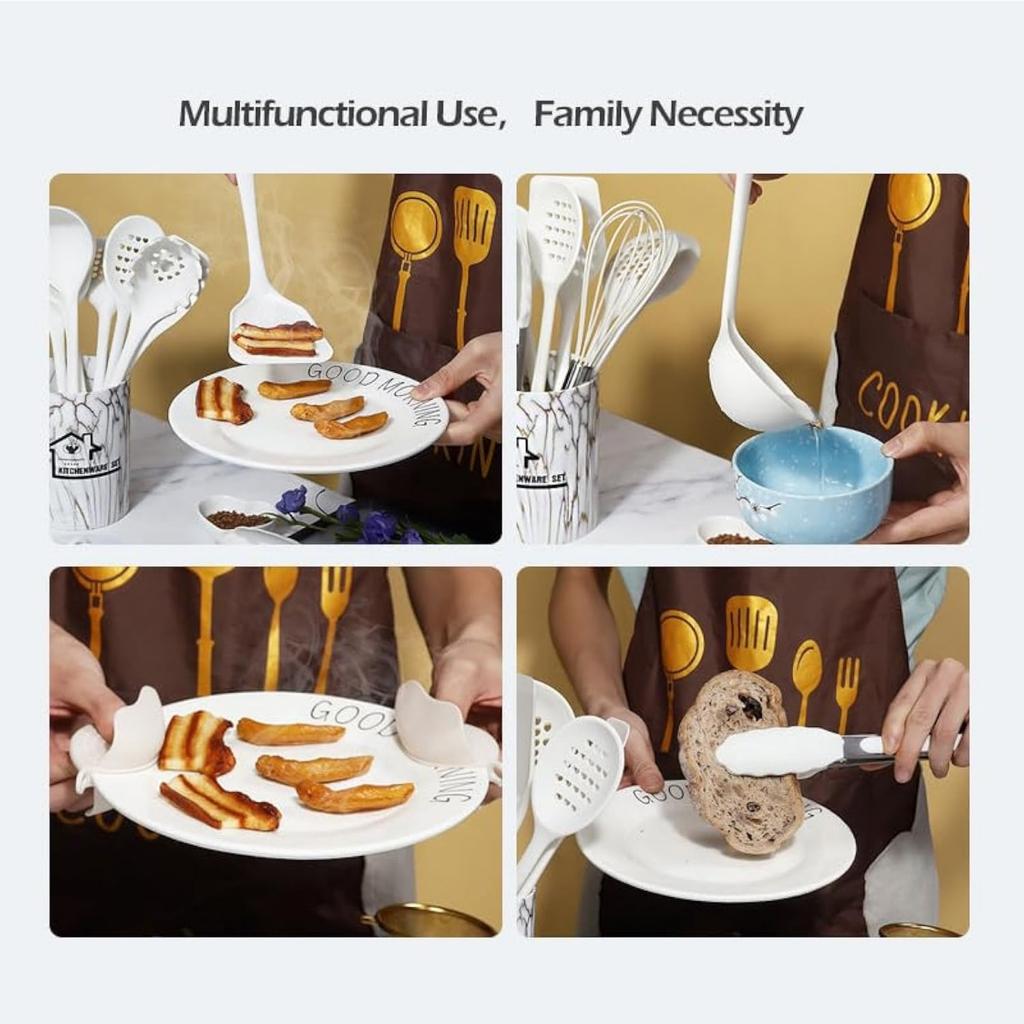 18pcs Silicone Kitchen Utensils Set with Holder Measuring Spoons Oven Mitts Nonstick Cooking Utensils Kitchen Gadgets