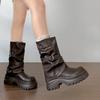 Зимние винтажные ботильоны на платформе с толстой подошвой, женские, дизайн с ремешком и пряжкой, обувь в панк-стиле, кожаные, короткие ботильоны для женщин
