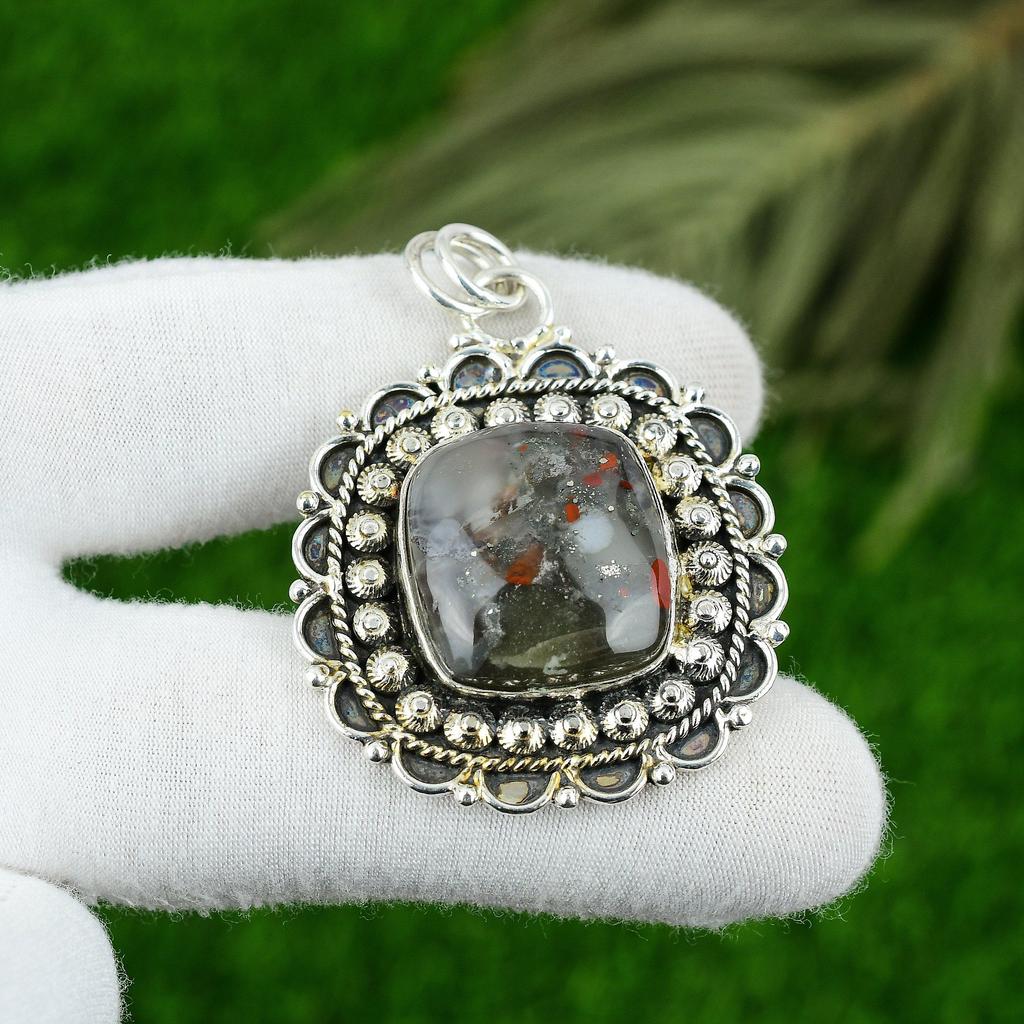 925 Silver Radiant Natural Tabu Jasper Artisan Bezel Wife Handcrafted Pendant