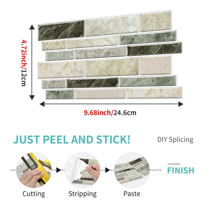 12 Pcs Self Adhesive Tile Sticker Waterproof PVC Marble Pattern Peel And Stick Panels Bathroom Kitchen Backsplash Wall Decals