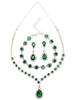 Stylish AD Stone Diamonds Studded Rhodium Plated Silver Green Drop Choker Necklace with Drop Earring Combo Jewellery Set