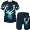 Камуфляжные футболки/шорты/комплекты с 3D принтом для охоты на животных и оленя, мужская футболка в стиле Харадзюку, спортивная одежда на открытом воздухе, костюмы, повседневная одежда для бега, комплект из 2 предметов
