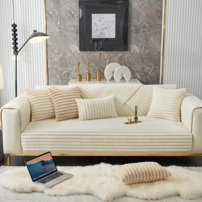 Super Soft Rabbit Plush Quilted Sofa Towel Winter Warm Thick Plush Couch Cover L-shaped Sectional Anti-slip Sofa Cover