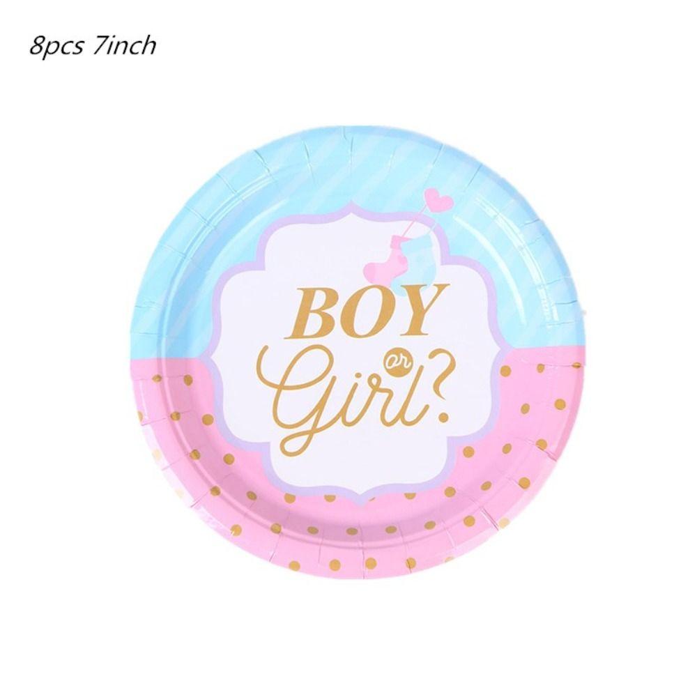 Decoration Banner Baby Shower Gender Reveal Paper Plates Party Tableware Paper Cups Cutlery Set