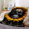 1pc Skull Sunflower Artwork Blanket, Lightweight Flannel Fleece with Digital Printing, Soft Warm for Sofa, Travel, Camping, Office, Couch, Chair, and