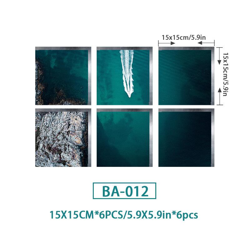 6PCS Ocean Wave Bathtub Sticker Non-slip Waterproof 3D Effect Self-adhesive Bathroom Decal PVC Removable Decorative Mural 15x15cm