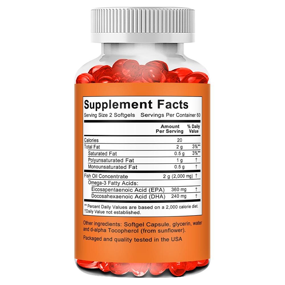Taoters Omega-3 Fish Oil Supplement, 2000mg, EPA 360mg & DHA 240mg, 120 Softgels