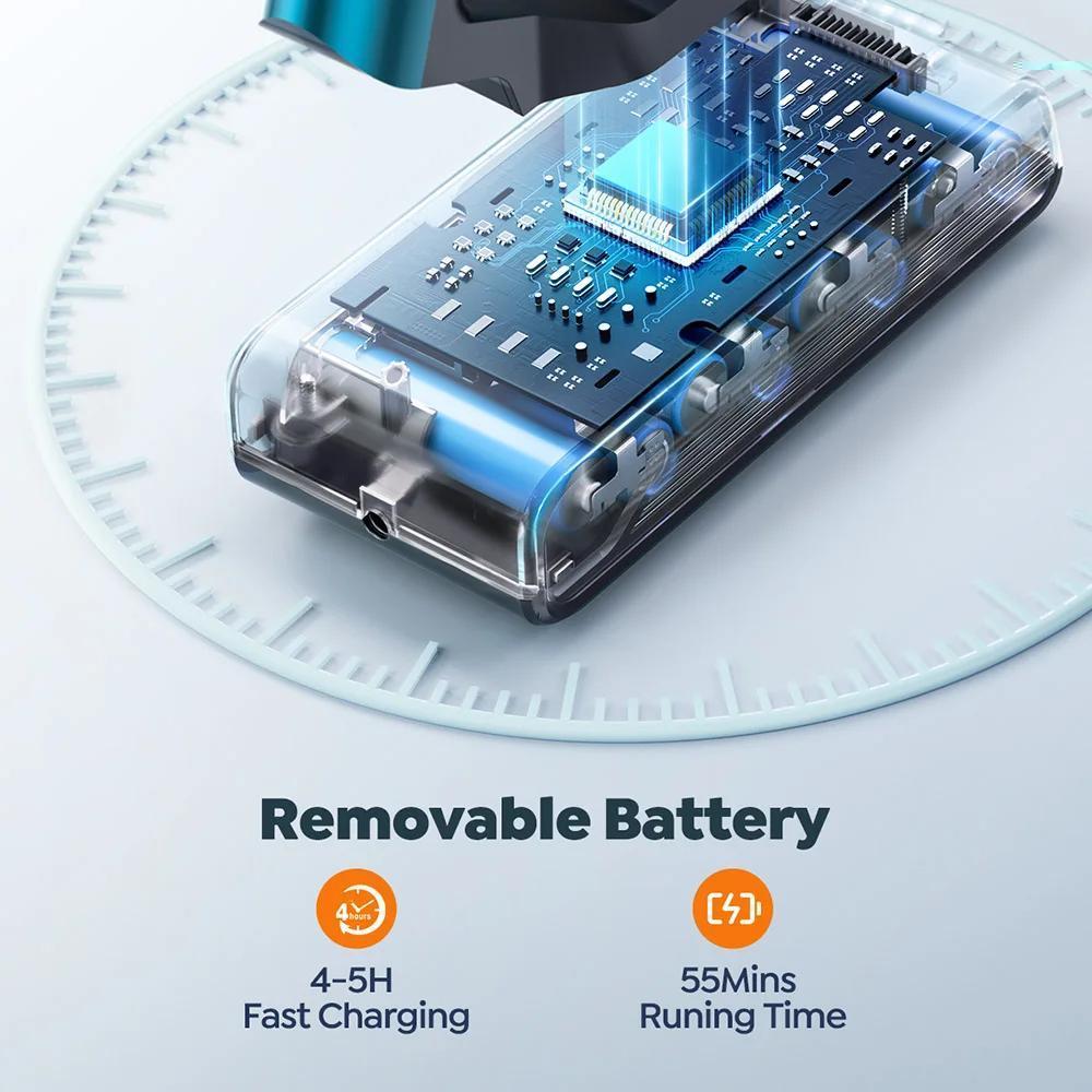 VC60 Convenient Smart Cordless Vacuum Cleaner, 38kPa Suction, 55min Runtime, Smart OLED Display, 7*2500mAh lithium battery, 4-5 Hours charges