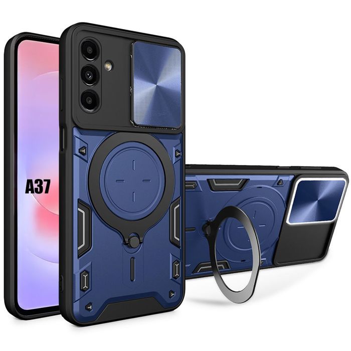 Coque pour Samsung Galaxy A37 5G, avec Anneau Magnétique et Protection Caméra - Bleu Marine