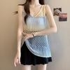 Knitted Tank Gradient Hollowout Camisole Top Outerwear Womens Summer Plus Size Sleeveless Hole Mesh Top