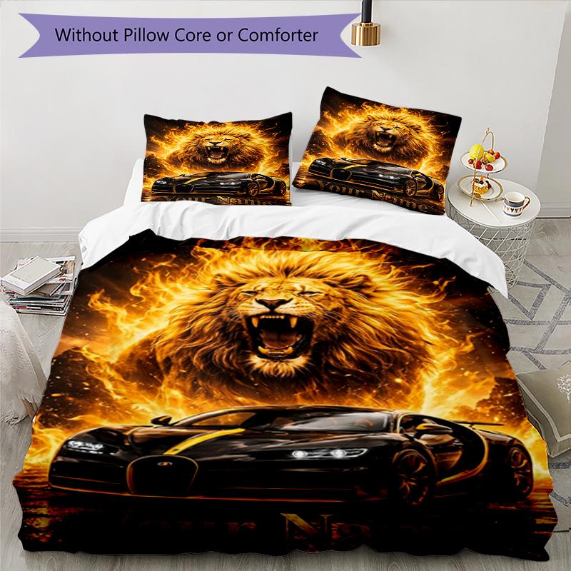 Lion Power Custom Name Text Print 1Pc Bedding Set Duvet Cover With Two Pillowcases Soft Bed Linen For Household Bedroom