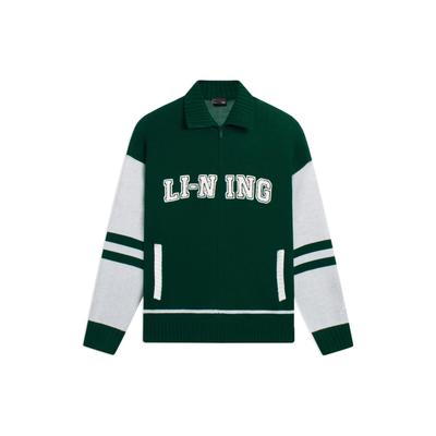 Li Ning Sports Lifestyle Series Letter Embroidery Stripe Detail Zipper Long Sleeve Sweater Unisex Sweater Green AMBS185-6