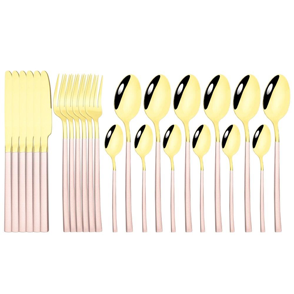 24 Pieces Sets Kitchen Tableware Cutlery Set Mint Green Gold Stainless Steel Dinnerware Set Food Flatware Mirror Silverware Set