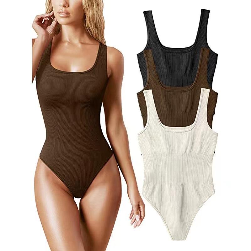Summer Fashion Thin Women Skinny Black Bodysuit O Neck Sleeve Sleeveless Mid Rise Snap Button Lady Playsuit