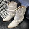 Tassel Cowboy New European and American Retro Western Cowboy Boots Pointed Thick Heel Niche Trouser Boots Women