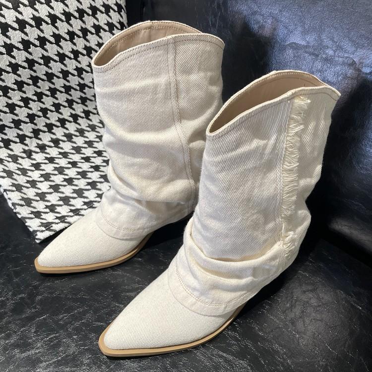 Tassel Cowboy New European and American Retro Western Cowboy Boots Pointed Thick Heel Niche Trouser Boots Women