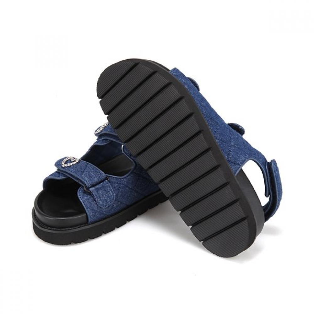 Barbara Women Denim Velcro Stitch Welt Backstrap Sandals 4cm Bbj301