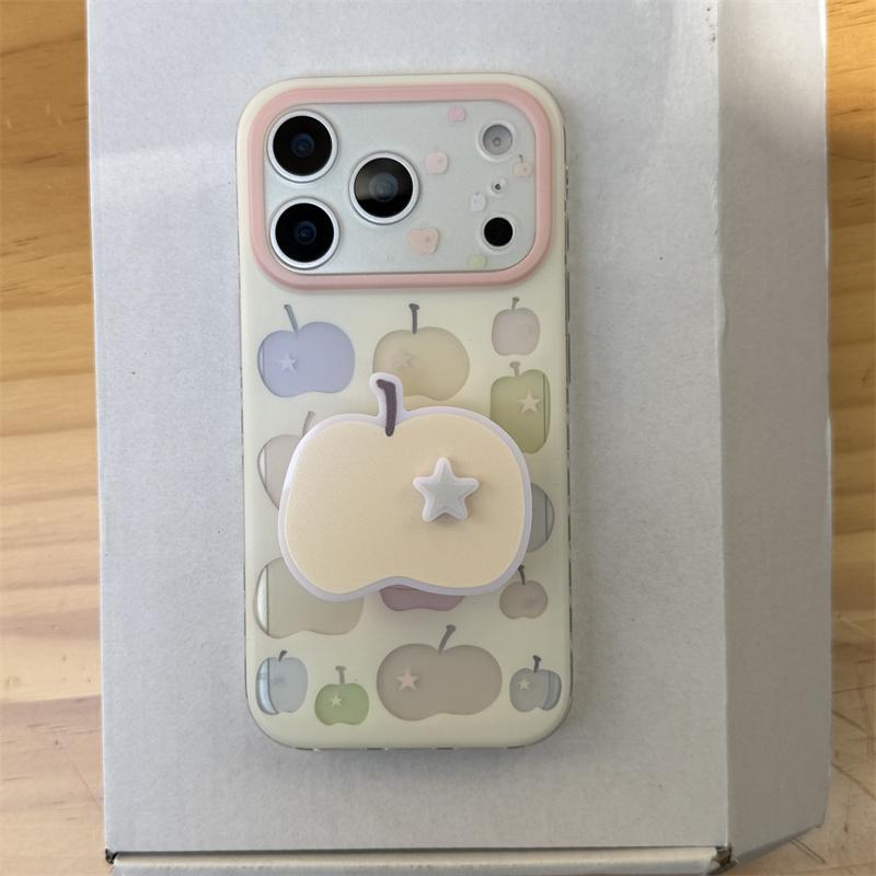 Милый чехол для телефона с принтом пастельных яблок для iPhone 17 16 15 14 Pro Max, кавайный держатель-подставка со звездой, защитная крышка для девочек