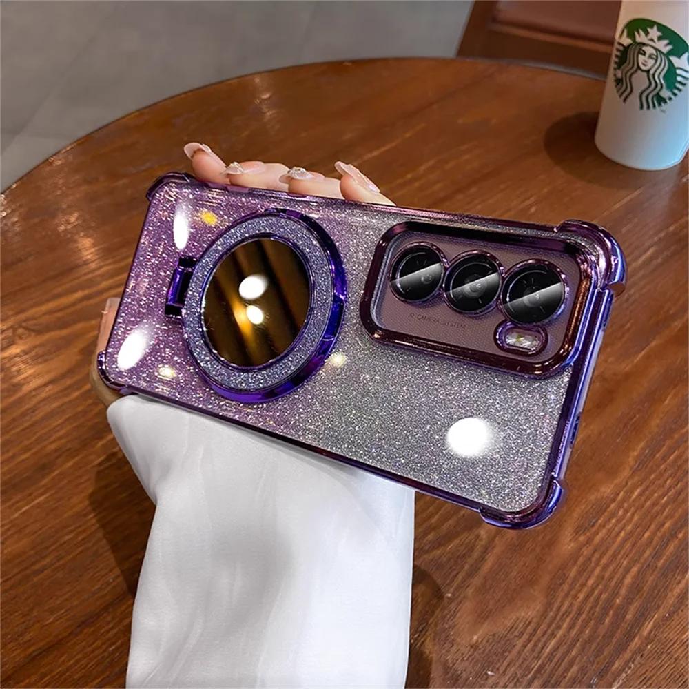 Блестящий чехол-подставка-зеркало для Samsung S25 FE S24 Ultra S23 S22 Plus A17 A07 A56 A36 A53 A55 A16 A15 Роскошная накладка