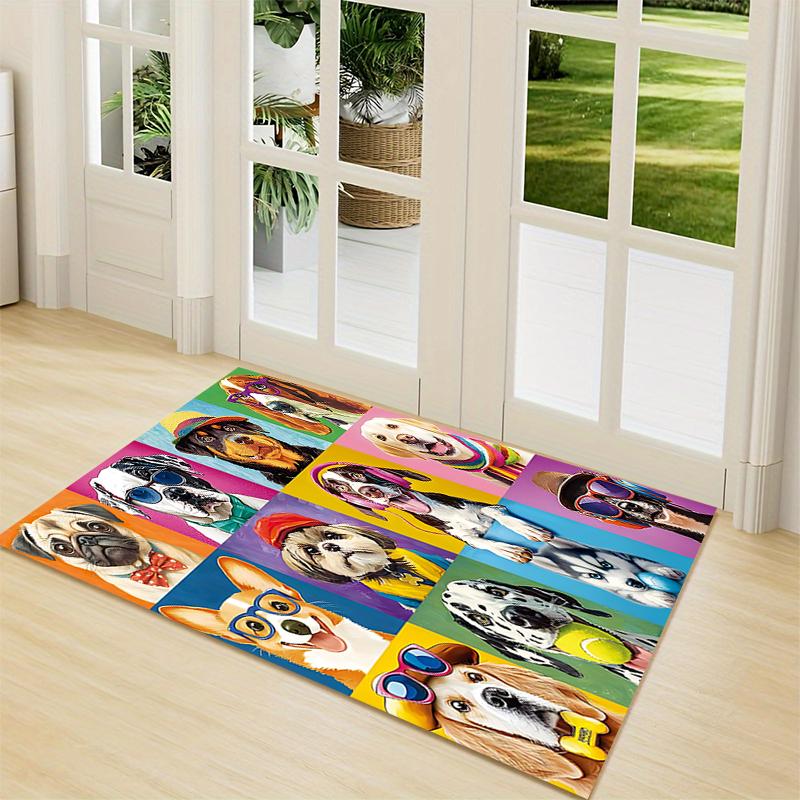 Dogs Colorful Hats Carpet Rug Soft Washable Anti Slip Home Living Room Sofa Mats Personalized Christmas Rug