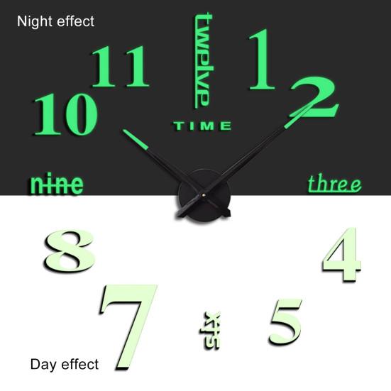 3D DIY Acrylic Luminous Mirror Surface Wall Sticker Clock Living Room Decor
