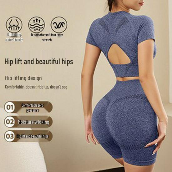 Комплект для йоги с высокой талией и принтом тай-дай: Бесшовные персиковые брюки для подтяжки бедер и жаккардовый спортивный жилет.