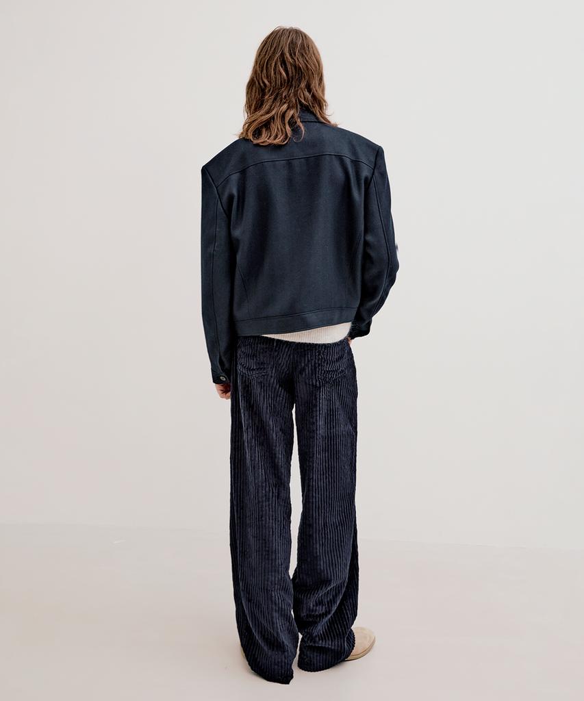 LMOOD Fancy Corduroy Wide Pants Navy