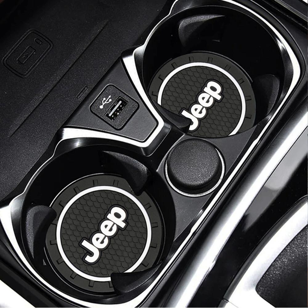 1/2pc Auto Emblem Water Cup Slot Mat Silicone Car Coasters Accessories For Jeep Renegade Compass Wrangler Patriot Grand Cherokee