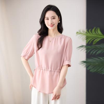Трендовая брендовая шелковая рубашка женская летняя новая топ из шелка-тутового шелкопряда с талией и тонким темпераментом рубашка с коротким рукавом