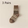 3 Pairs of Female Autumn and Winter Super Thick Warm Anti Cold Hair Ring Retro Pattern Wool Socks