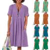 Women's Casual Loose Fashion Retro Cotton Short Sleeve V-neck Pleated Dress