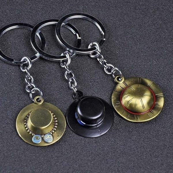 One Piece Keychain Antique Straw Hat Keychain 3D Vintage Anchor Rudder Pendants Key Chains Metal Key