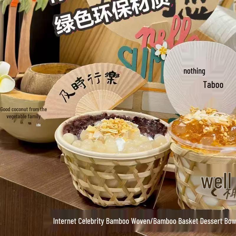 Handmade Bamboo Ice Bowl for Mian Mian Bing, Taro Paste Ice, and Tofu Pudding - Internet Favorite Snowflake Shaved Ice Basket Bowl.
