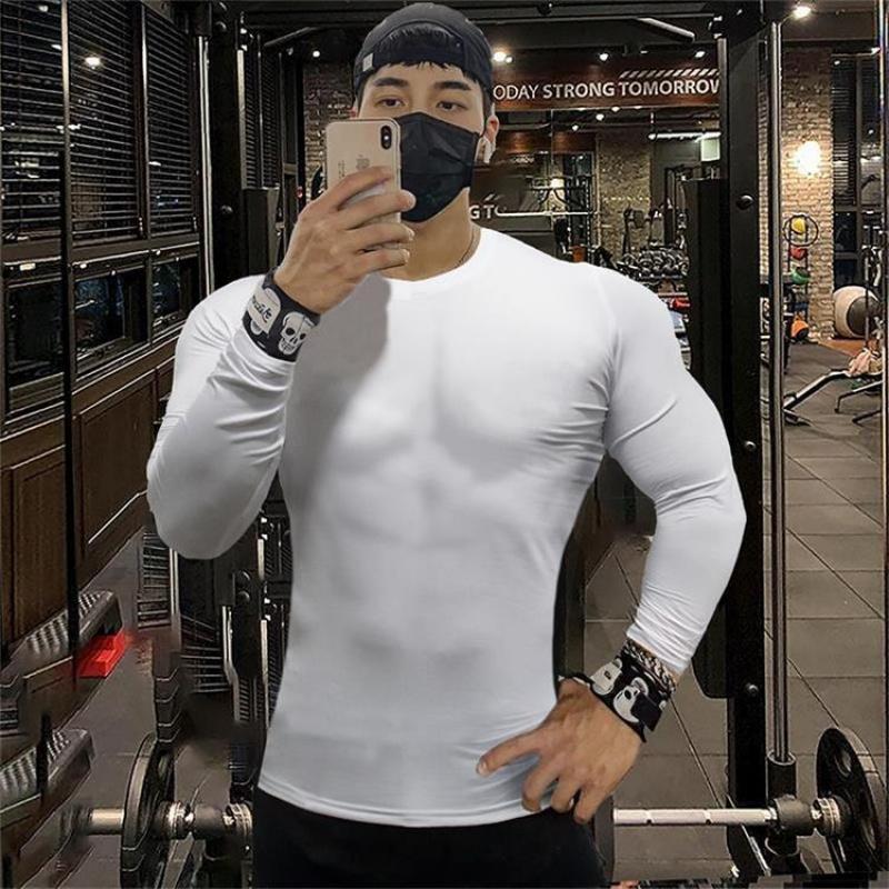 Fitness long-sleeve tight-fitting round-neck T-shirt for men, quick-dry training wear, muscle boy sports shapewear, stretchy T-shirt