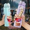 1PC Waffle Ice Cream Dessert Pattern 750ml Color Plastic Sports Water Bottle Leakproof Flip Straw Lid Suitable for Sports Office Home Use